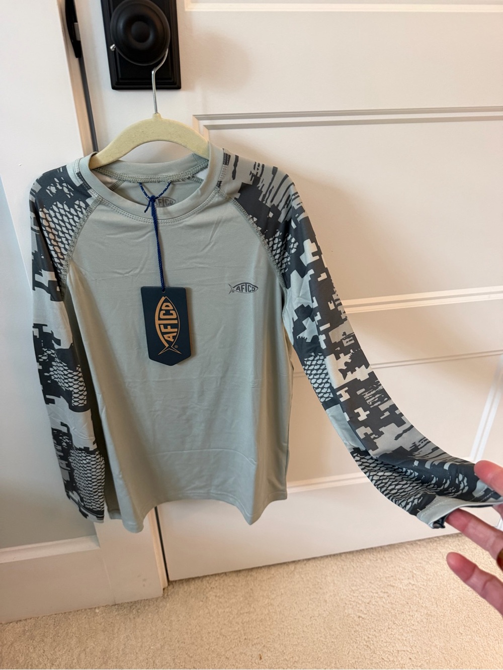 AFTCO Gray Long Sleeve Performance Shirt with Gray Camo Sleeves